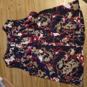 212 Collection Black Red Cream Watercolor Sleeveless Blouse, Size Large
